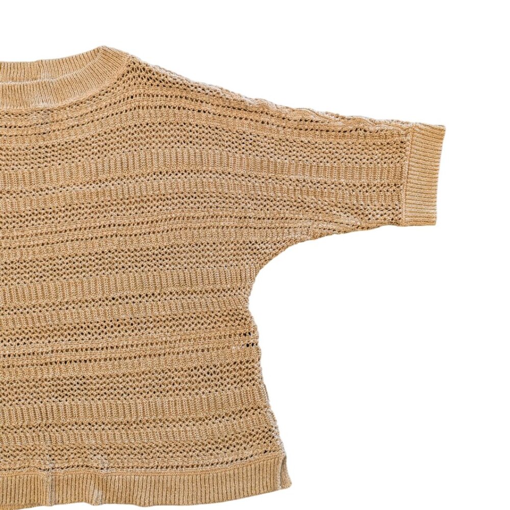 CHICO'S Travelers Slouchy Boat Neck Sweater 3 Gold 3/4 Sleeve Loose Weave Comfy - Picture 3 of 8